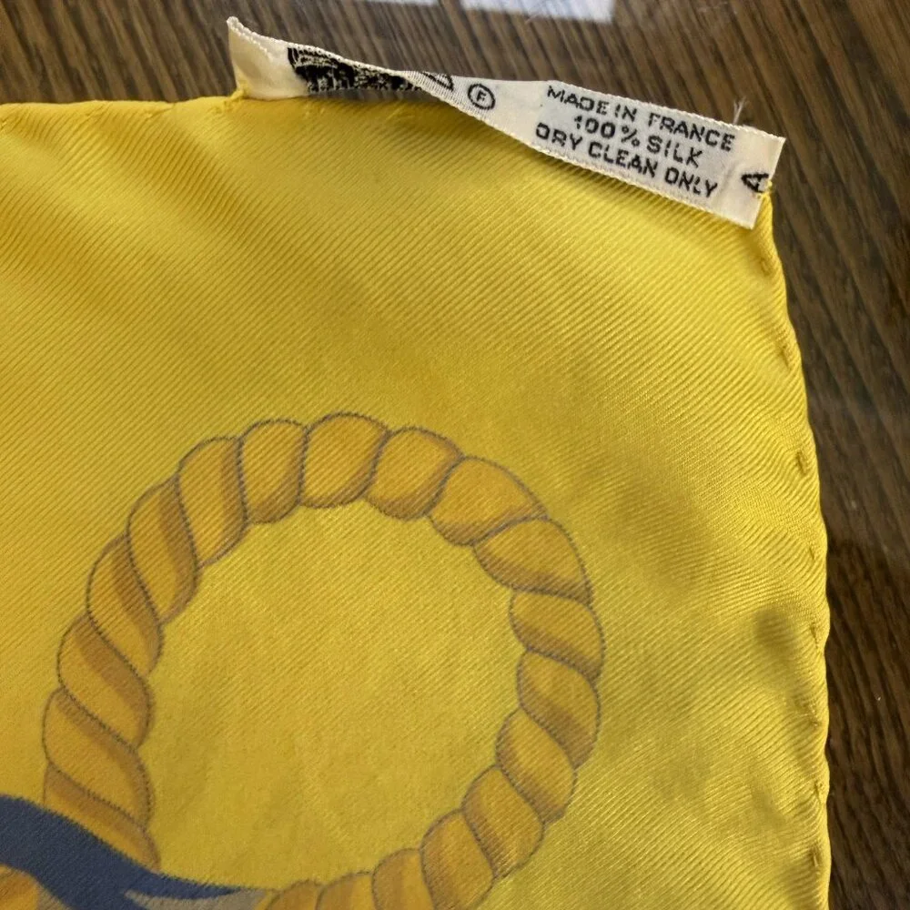 HERMES Vintage Les Folies du Ciel Yellow 90 cm Silk Square Scarf Box Good RARE - Picture 14 of 16